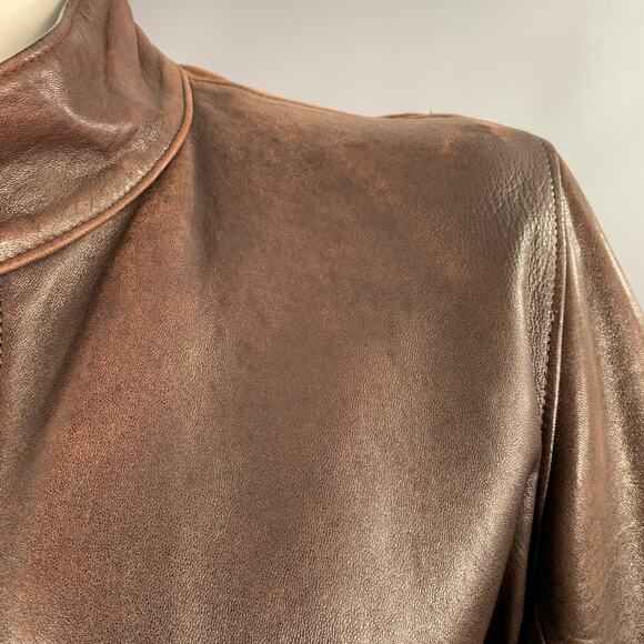 FOG CITY Size 42 Brown Leather Bomber Jacket - Picture 6 of 13